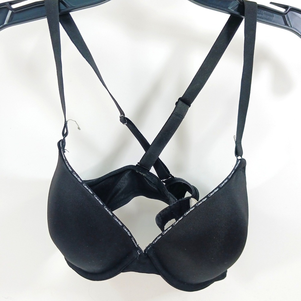 Calvin Klein Black Logo Trim Push Up Bra 34B Adjustable Straps Underwire